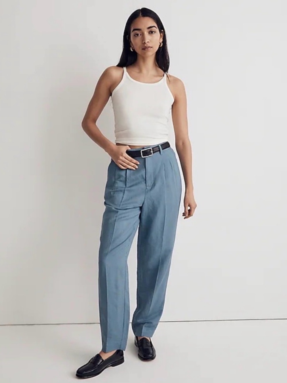 Madewell Women’s High-Rise Tapered Linen Blend Pants, Steel Blue Size 10P